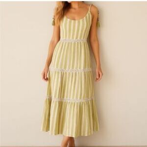 Cynthia Rowley Women’s Green & White Striped Linen Blend Maxi Dress SZ Small NWT